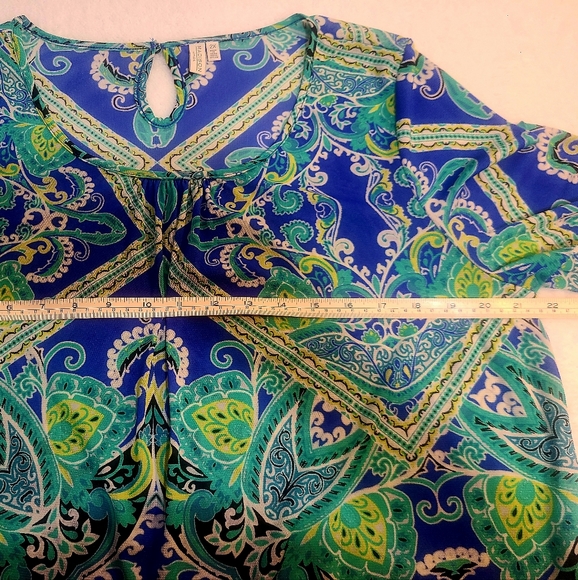 EUC Semi Sheer Mesh Long Sleeve Top Blue Green XL - Picture 3 of 4